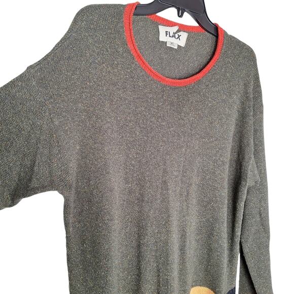 Rare Vintage Flax Dark Green Grey Blue Colorful Speckled Sweater w Pockets - Picture 4 of 9